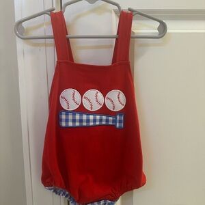 Red Baseball Themed Bubble 3-6m NWOT